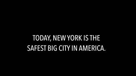 A black and white image of the words " today, new york is the safest big city in america ".